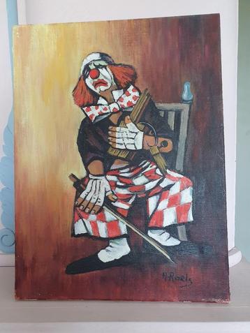 Peinture sur toile - Clown mélancolique avec violon cassé