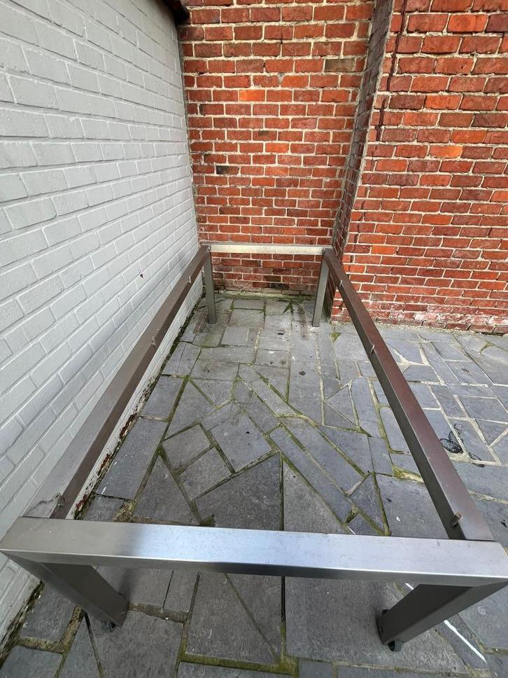 Tuintafelonderstel in roestvrij staal (100 - 200 - 70 cm), Tuin en Terras, Tuintafels, Gebruikt, Rechthoekig, Rvs, Ophalen