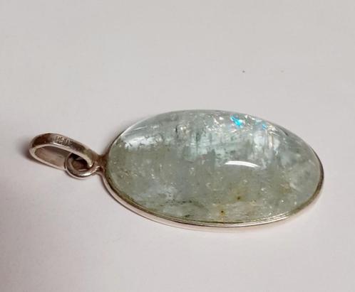 Zilveren Hanger Gezet met labradoriet, Handtassen en Accessoires, Oorbellen, Nieuw, Hangers, Zilver, Zilver, Ophalen of Verzenden