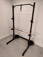 Squat rack met barbell en gewichten, Sport en Fitness, Ophalen, Zo goed als nieuw