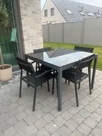 Tuintafel 1m x 1m + 4 stoelen Bristol, Ophalen, Gebruikt, Vierkant, Aluminium