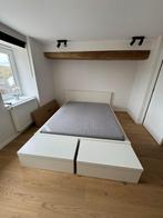 Lit MALM (160X200) + matelas + deux coffres de rangement, Maison & Meubles, 160 cm, Comme neuf, Deux personnes, Bois