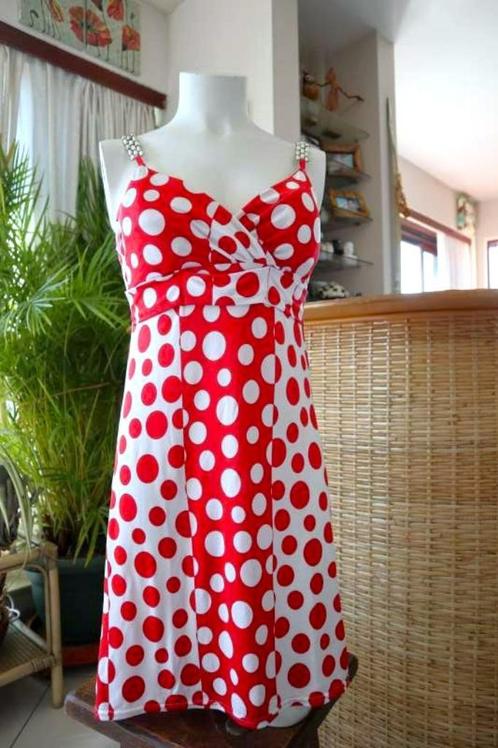 vintage dressing rood wit leuke jurk, Kleding | Dames, Jurken, Gedragen, Maat 38/40 (M), Rood, Onder de knie, Ophalen of Verzenden