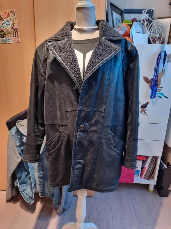 Echt leer zwart maat 52 voor heren! Binnenkant wol ? Zie fot, Kleding | Heren, Jassen | Winter, Zo goed als nieuw, Maat 52/54 (L)