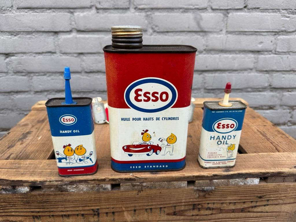 Bidons d'huile Esso rares, Collections, Boîte en métal, Utilisé, Autre, Autres marques, Enlèvement ou Envoi