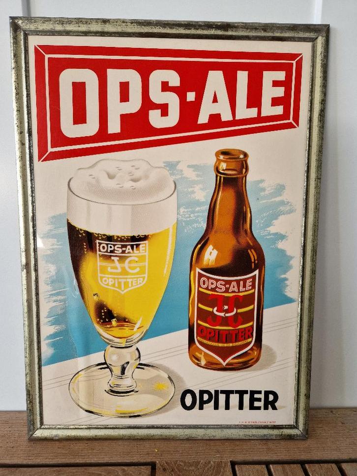 bier reclamebord uit 1953 Ops Ale van brouwerij Opitter, Collections, Marques de bière, Utilisé, Panneau, Plaque ou Plaquette publicitaire