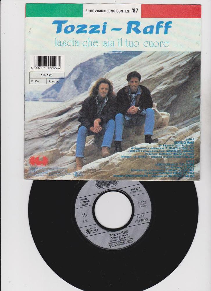 Tozzi - Raff – Gente Di Mare   1987, CD & DVD, Vinyles Singles, Comme neuf, Single, Pop, 7 pouces, Enlèvement ou Envoi