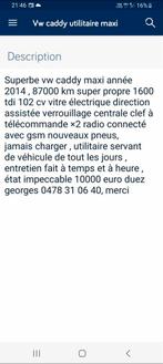 Très belle vw caddy utilitaire maxi de 2014 avec 88500km ,, Auto's, Volkswagen, Stof, Wit, Grijs, Particulier