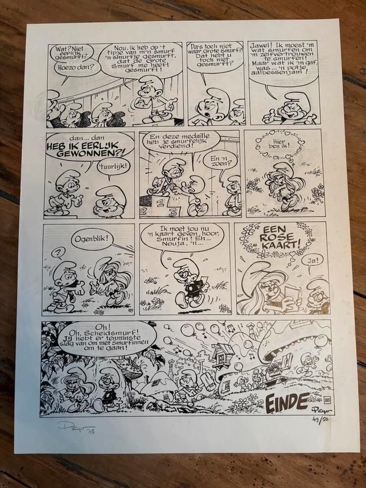 Sublieme striptekening Smurfen, Verzamelen, Tijdschriften, Kranten en Knipsels, Ophalen of Verzenden