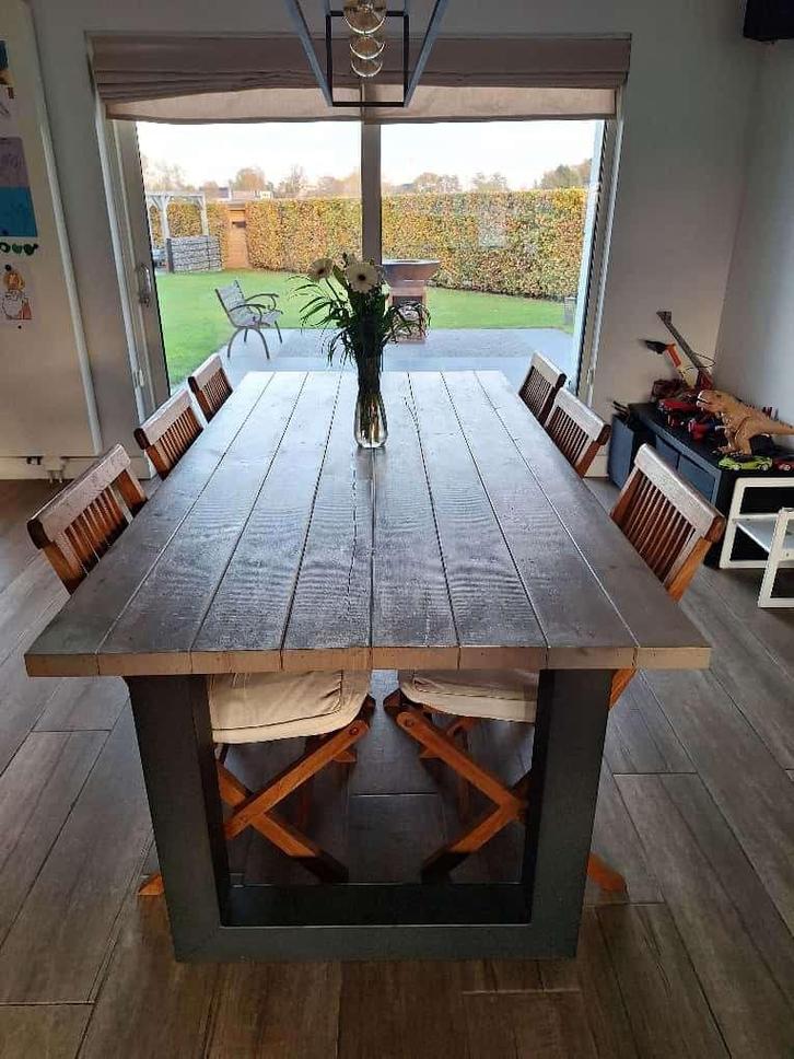 Massieve Industriële Eettafel - Stevig & Stoer Design, Maison & Meubles, Tables | Tables à manger, Comme neuf, Cinq personnes ou plus