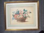 antiek ca 1850 stilleven bloemenmand pastel akwarel Thielens, Antiek en Kunst, Ophalen of Verzenden