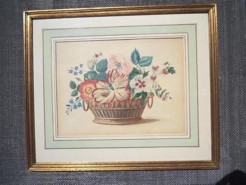 antiek ca 1850 stilleven bloemenmand pastel akwarel Thielens, Antiek en Kunst, Kunst | Schilderijen | Klassiek, Ophalen of Verzenden