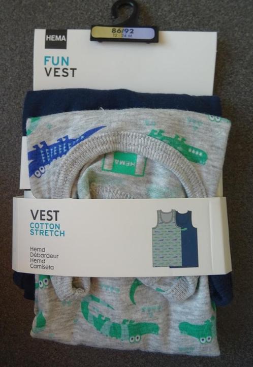 Onderhemdjes "Hema" donkerblauw en grijs met krokodillen, Kinderen en Baby's, Babykleding | Maat 86, Nieuw, Jongetje, Nacht- of Onderkleding