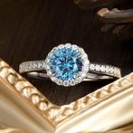 Ring met azuurblauwe moissaniet, 3 karaat!, Nieuw, 17 tot 18, Met edelsteen, Dame