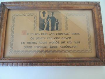 antiek houten kadertje met spreuk beschikbaar voor biedingen
