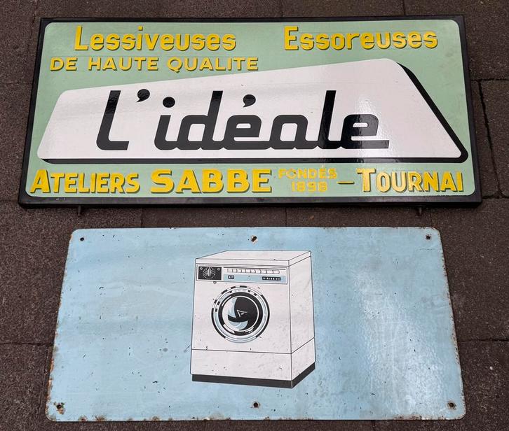 2x oud emaille reclamebord L’ Ideale wasmachines Doornik, Verzamelen, Merken en Reclamevoorwerpen, Gebruikt, Reclamebord, Ophalen