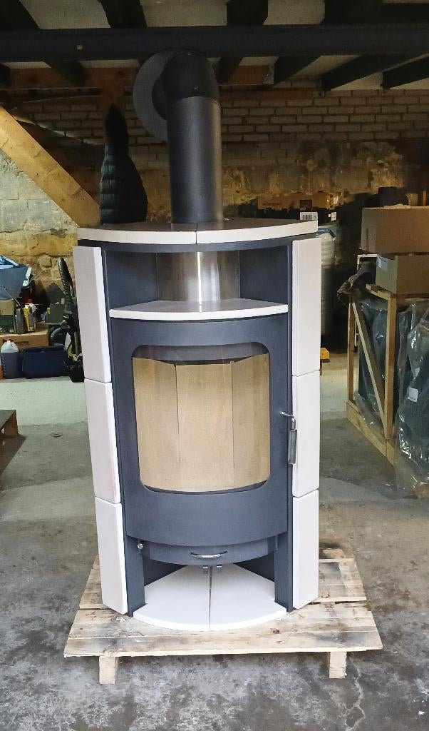 Topdeal Hark Houtkachel met keramische crèmewitte tegels, Doe-het-zelf en Bouw, Ophalen of Verzenden, Nieuw, Kachel