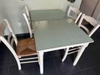 keukentafel met glazenblad wit geverfd 120cm x 80 CM + 4 sto, Huis en Inrichting, Ophalen, Gebruikt