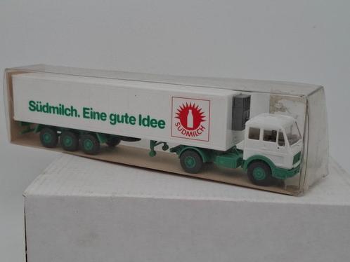 Mercedes vrachtwagen met koeltrailer Südmilch - Wiking 1/87, Hobby en Vrije tijd, Modelauto's | 1:87, Zo goed als nieuw, Bus of Vrachtwagen