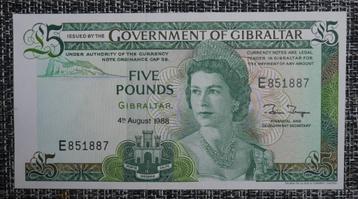 Gibraltar 1988 UNC-ticket van 5 pond