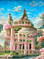 Peinture au diamant rose château fantastique 50x40cm (rond), Envoi, Neuf, Bricolage