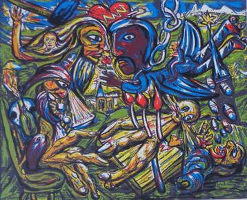 FRED BERVOETS / TYPISCHE FIGURATIE / ZEEFDRUK / 63x73cm SIG beschikbaar voor biedingen