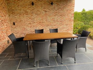 Massief eiken tafel, met zwart onderstel, Enlèvement, Utilisé, 50 à 100 cm, Chêne