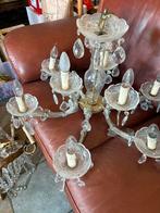 6 armige kristallen luster, Huis en Inrichting, Lampen | Kroonluchters, Ophalen, Zo goed als nieuw