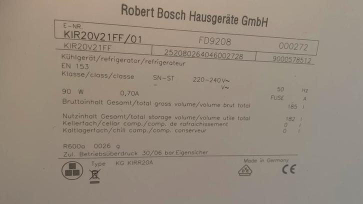 Réfrigérateur encastrable Bosch 1021 mm, Electroménager, Réfrigérateurs & Frigos, Comme neuf, Sans bac à congélation, 150 à 200 litres
