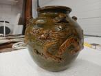 Aziatische kruik, keramiek geglazuurd olijfgroen, Ophalen of Verzenden