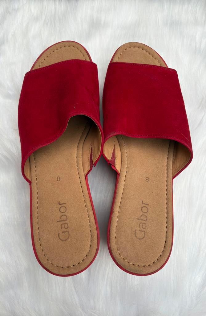 Gabor Rode Suède Instapsandelen, Kleding | Dames, Schoenen, Zo goed als nieuw, Instappers, Rood, Verzenden