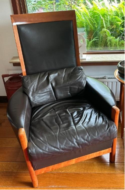 Vintage designzetel Giorgetti, Huis en Inrichting, Fauteuils, Gebruikt, Hout, Leer, 75 tot 100 cm, 75 tot 100 cm, Ophalen of Verzenden