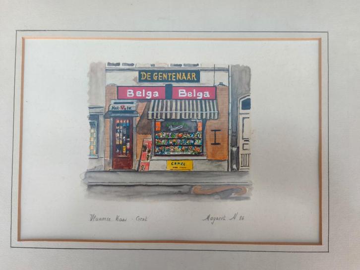 Originele aquarel gesigneerd door N. Moyaert  Gent Belga, Antiek en Kunst, Kunst | Schilderijen | Klassiek, Ophalen of Verzenden