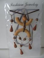 KETTING MET OORBELLEN HOUT EN DECO (13) NIEUW, Handtassen en Accessoires, Kettingen, Kunststof, Verstelbaar, Bruin, Nieuw