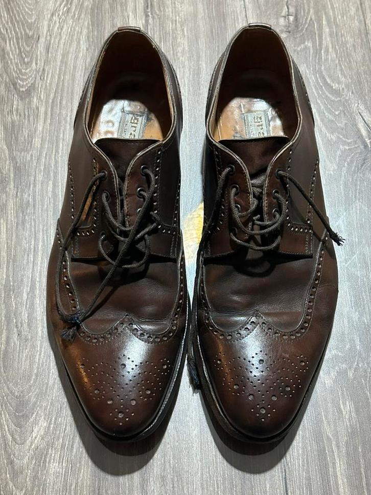 Bruine lederen herenschoenen (brogues) vintage maat 45, Kleding | Heren, Schoenen, Zo goed als nieuw, Veterschoenen, Verzenden