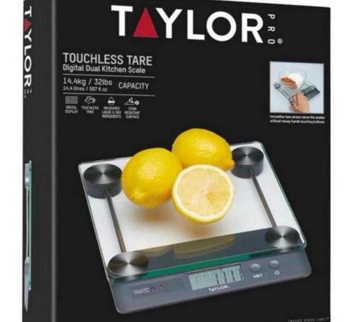 Taylor Pro Touchless Tare 14,4kg dubbele keukenweegschaal, Elektronische apparatuur, Weegschalen, Nieuw, Digitaal, Keukenweegschaal