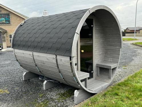 Luxe Houten Barrelsauna met Panoramavenster en Houtkachel, Sport en Fitness, Sauna, Nieuw, Complete sauna, Fins of Traditioneel