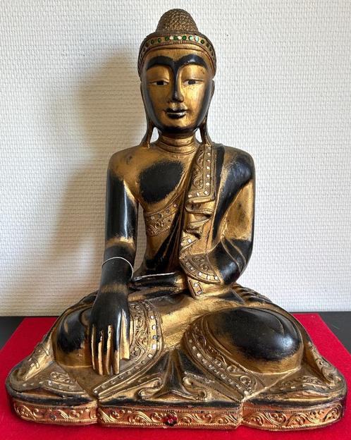 Oud houten Mandalay Boeddhabeeld - Birma 1950, Antiek en Kunst, Kunst | Niet-Westerse kunst, Ophalen of Verzenden