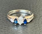 Gouden ring met natuurlijke diamant& safier met certificaat, Nieuw, Ophalen of Verzenden, 17 tot 18, Met edelsteen