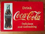 Coca-Cola reclame op metaal, Reclamebord, Gebruikt, Ophalen of Verzenden
