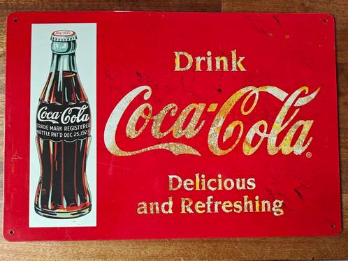 Publicité Coca-Cola sur métal, Collections, Marques & Objets publicitaires, Utilisé, Panneau publicitaire, Enlèvement ou Envoi