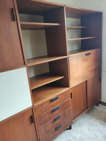 Bibliothèque-Secrétaire-Bar Pastoe Vintage années 60' teck., Teck, 25 à 50 cm, 200 cm ou plus, Enlèvement ou Envoi