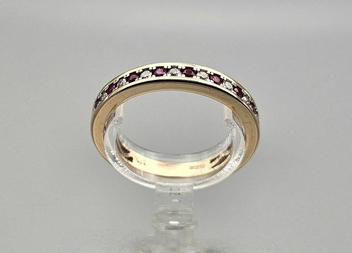 Gouden Vintage ring met edelsteen robijn en diamant.2024/290, Handtassen en Accessoires, Ringen, Zo goed als nieuw, Dame, 17 tot 18
