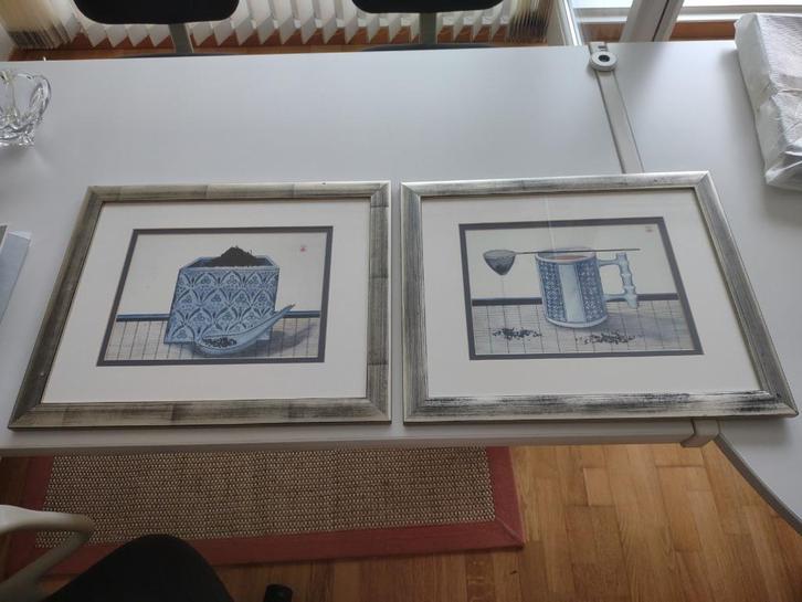 2 Japanse schilderijen (zie foto’s & omschrijving), Huis en Inrichting, Woonaccessoires | Schilderijen, Tekeningen en Foto's, Ophalen