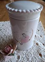 Vintage wit porseleinen pot met roze pierrot, fluit, maan, Ophalen of Verzenden