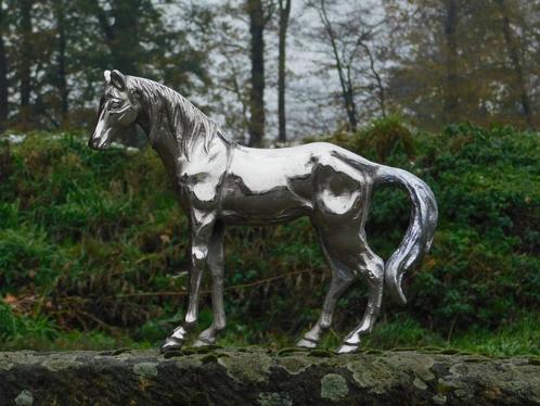 Statue de cheval - aluminium nickelé - objet de décoration, Antiquités & Art, Curiosités & Brocante, Enlèvement ou Envoi