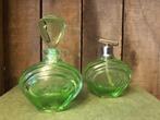 Art deco parfum groen kristal flesjes set, Antiek en Kunst, Ophalen