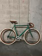 Retro Single Speed / Fixie Fiets – Groen met Leren Details, Fietsen en Brommers, Ophalen of Verzenden, Zo goed als nieuw, 28 inch