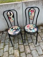2 ijzeren stoelen met vintage morief, Ophalen of Verzenden