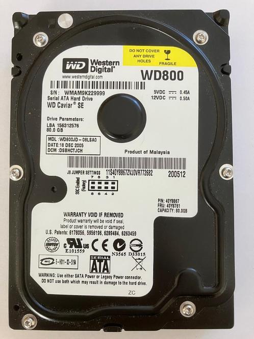 Western Digital Caviar 80 GB SATA-harde schijf voor desktop-, Computers en Software, Harde schijven, Zo goed als nieuw, Desktop